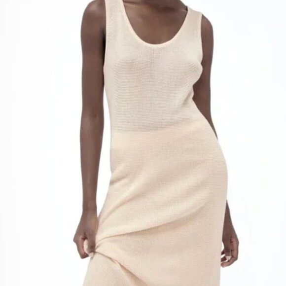ZARA Sleeveless Waffle Weave Knit Dress SZ Medium - Picture 7 of 8
